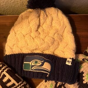 Seahawks Cream and Navy Knit Beanie